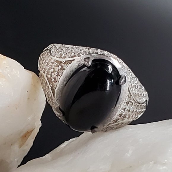 Designer Men's Jewelery Solid Silver 925 Ring Genuine Black Onyx Stone